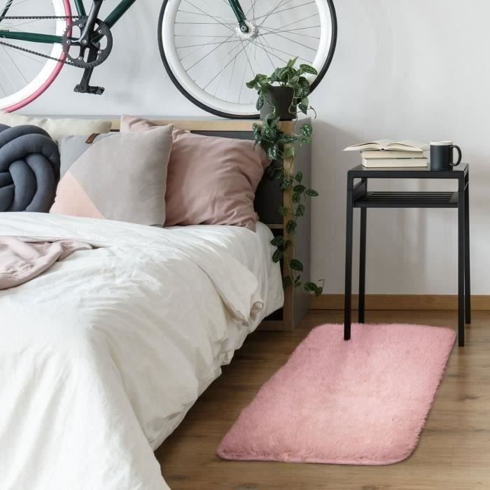 Tapis de Salon ou Chambre Shaggy - Neo Yoga- Tapis Lavable à Base Fine en Microfibre Poils Longs Extra Doux Rose 60 x 90 cm