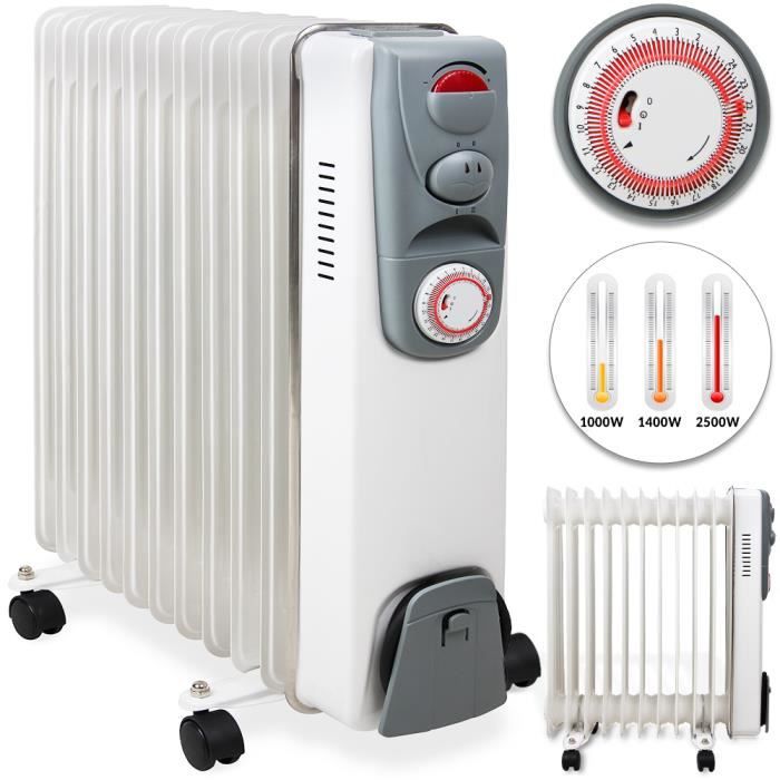 radiateur a bain d huile modele 1 a 11 rainures 2500 w anti surchauffe fonction timer chauffage d appoint electrique cdiscount bricolage