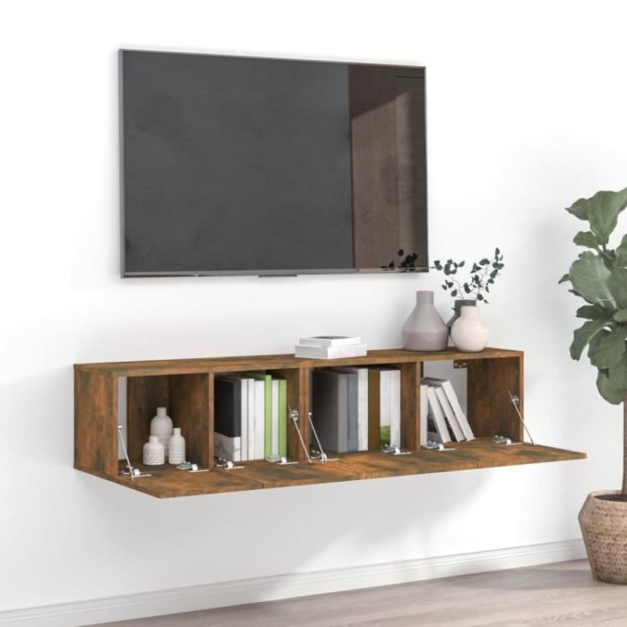 MEUBLE TV - MEUBLE HI-FI - Meubles TV muraux 2 pcs Gris béton Aggloméré