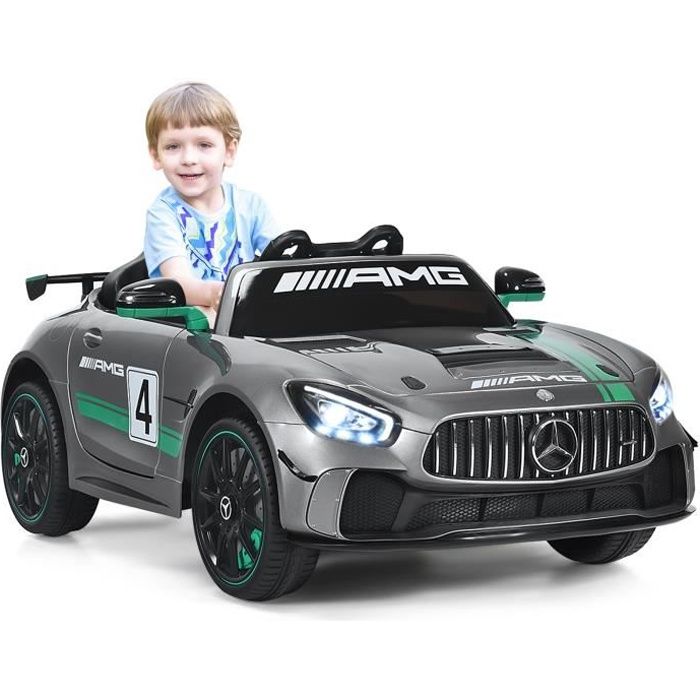 DREAMADE Mercedes Voiture Électrique pour Enfant avec Télécommande, LED et Lecteur MP3, Démarrage Lent,Argent