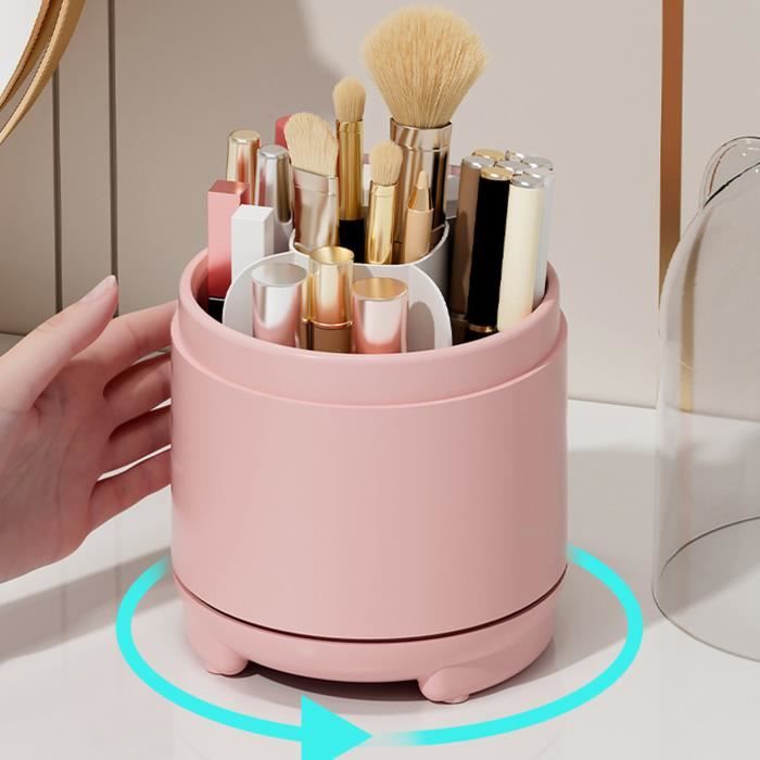 Boîte De Rangement Maquillage Rotative 360° Rose - Porte-pinceaux Grande Capacité - Neuf