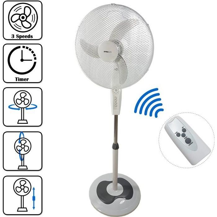 Turbo Silence Oscillant 16 pouces Support Ventilateur Avec Télécommande 4-Vitesse argent