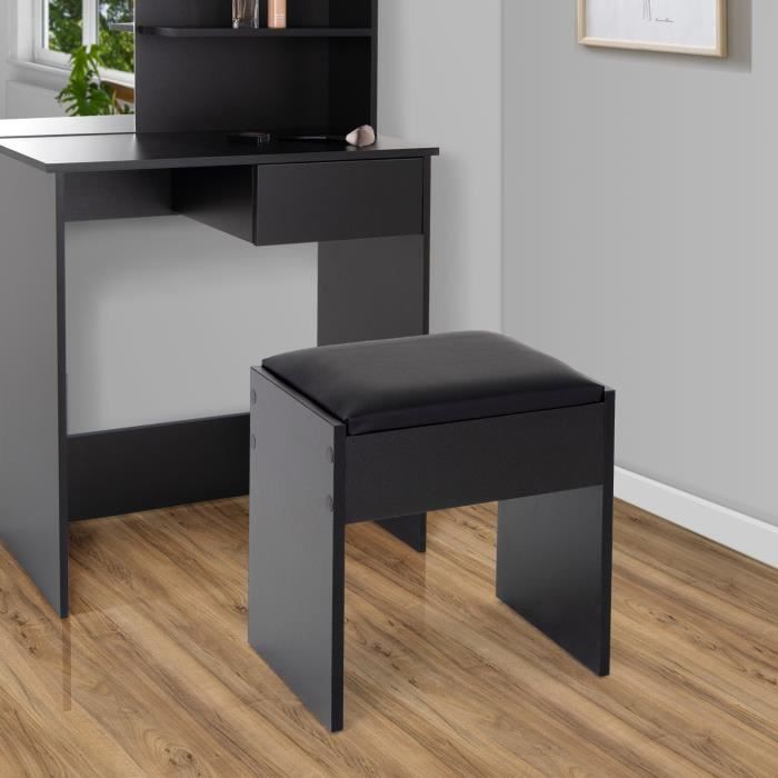 ECD Germany Tabouret de Coiffeuse, Noir, 40x43x29,5 cm, Design Élégant, Grand Confort Siege d'Assise, Banquette en Bois