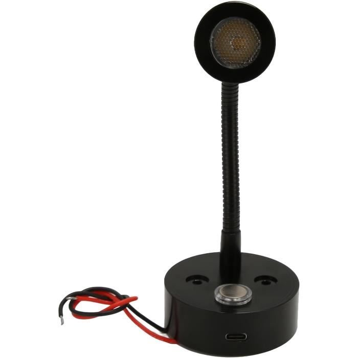 ERWEY Lot 2 Lampes Lecture 12V Camping-car - Réglables 3 Températures Couleur, USB A+C, Lampe Murale Orientable Noir