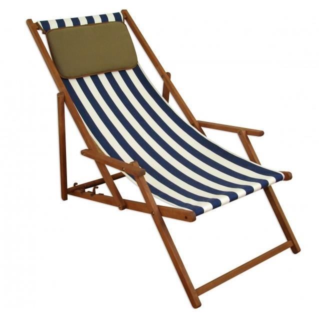 Chaise longue rayé bleu et blanc chilienne bain de soleil pliant avec oreiller 10-317KD