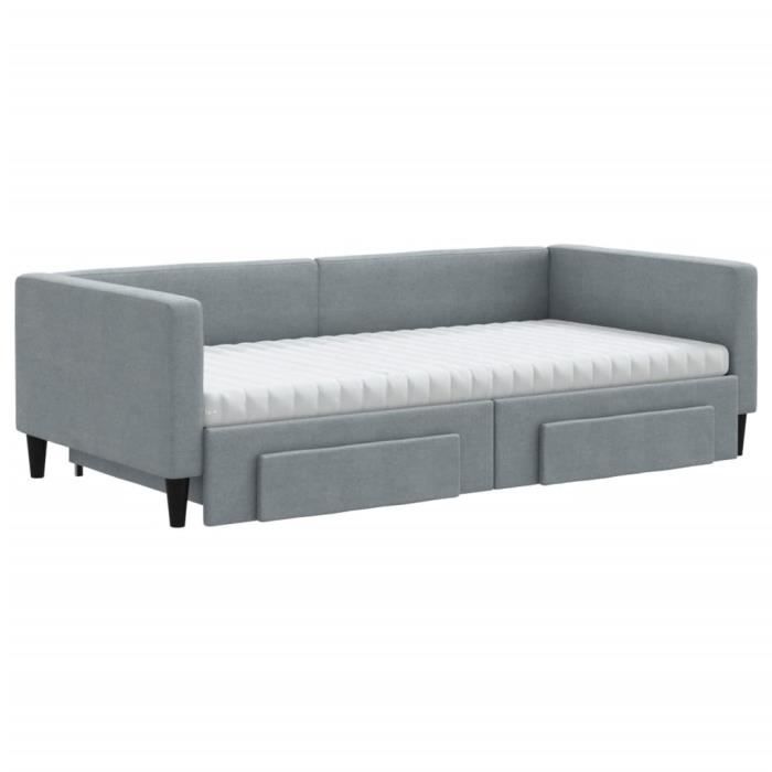 Lit de jour avec gigogne - SALUTUYA - BD8474 - Velours gris clair - 90x200cm - 2 tiroirs de rangement - Maison