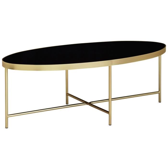 FineBuy Table Basse Ovale 110 x 40 x 56 cm Verre Acier Table De Sofa Noir Or