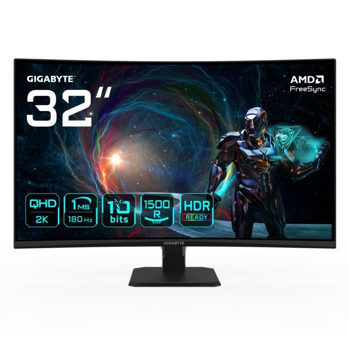 GIGABYTE GS32QCA 315 Moniteur Gaming Incurvé QHD – 2560 x 1440 180Hz 1ms 250 cd/m² FreeSync HDR Ready HDMI 2.0 DisplayPort