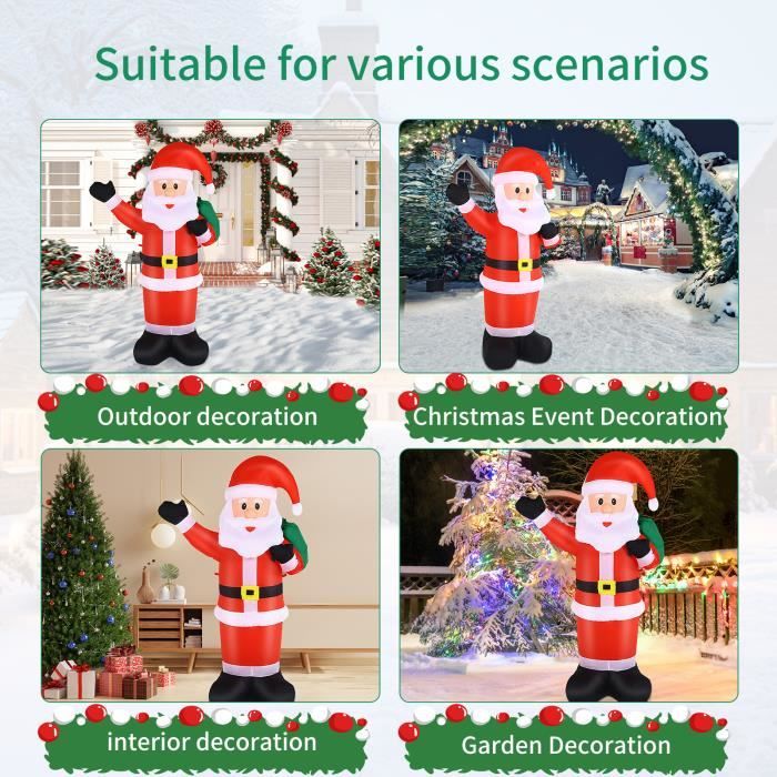 Décorations De Noël Gonflable Pain D'épices 2,1 Mètres - Avec Lumières LED Intégrées - Pour Jardin, Pelouse, Cour - Animation Festive Extérieure