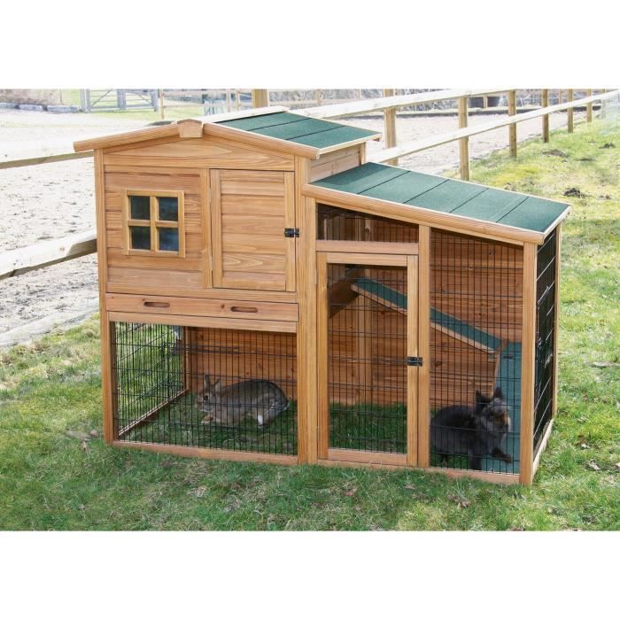 Clapier / Abri pour rongeurs - KERBL - Fortuna - Toit bitumé rabattable - Bac PVC amovible - 160x80x117 cm