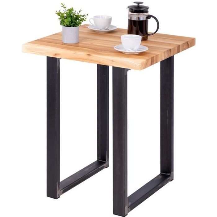 lamo manufaktur table haute de cuisine - mange debout - table de bar - 60x60x76 cm - acier brut - modèle loft - frêne naturel