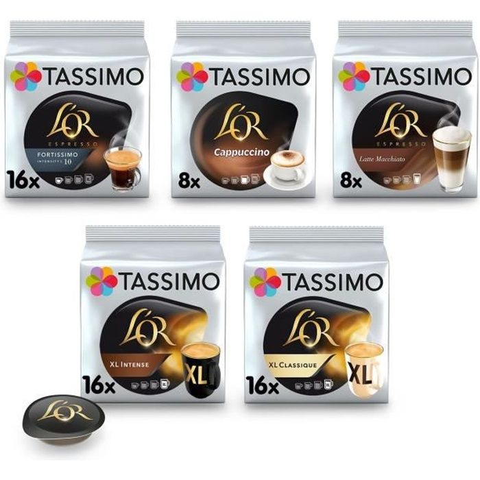 TASSIMO Café Assortiment 5 variétés - Latte Macchiato, Cappuccino, XL  Classique, XL Intense et Espresso Fortissimo - 64 dosettes - Cdiscount Au  quotidien