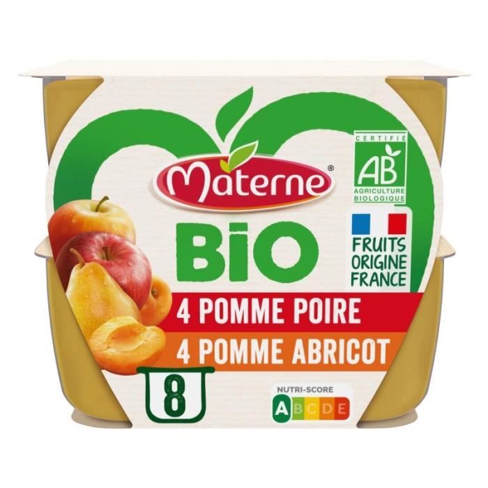 MATERNE Compote Bio Sans Sucre Ajouté Aux Pomme, Abricot, Pomme