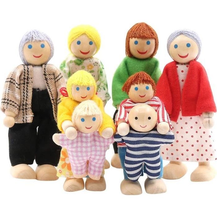Famille De Poupées en Bois Set de 8 Membres de Famille Maison de Poupee  Figurines de Petites Personnes - Cdiscount Jeux - Jouets