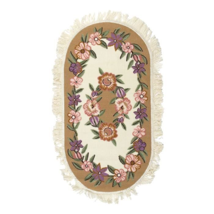 MILANO - Tapis à franges avec petites fleurs style bohème chic 57 x 110 cm Beige