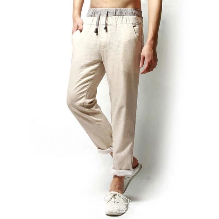 pantalon homme en lin beige