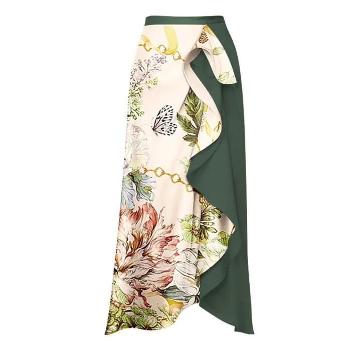 Jupe Longue À Volants Pour Femmes Imprimé Floral Taille Haute Ligne A