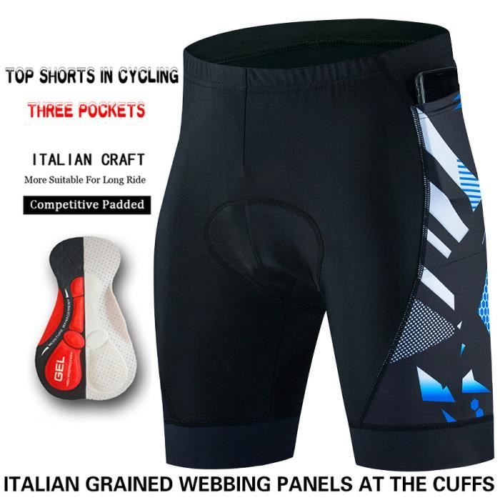 Short de Cyclisme pour Homme 5D Rembourre Respirant a Sechage Rapide avec Poches Bleu