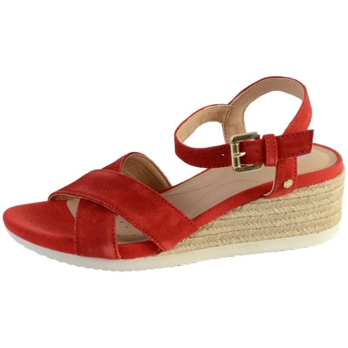 Sandales compensees Geox D Ischia Corda C en cuir rouge pour femme