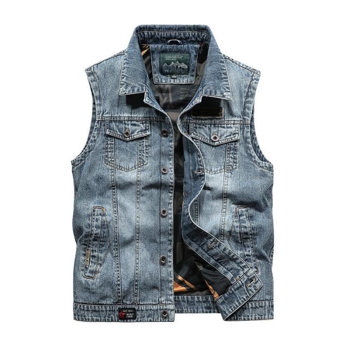 Veste en jean best sale sans manches homme