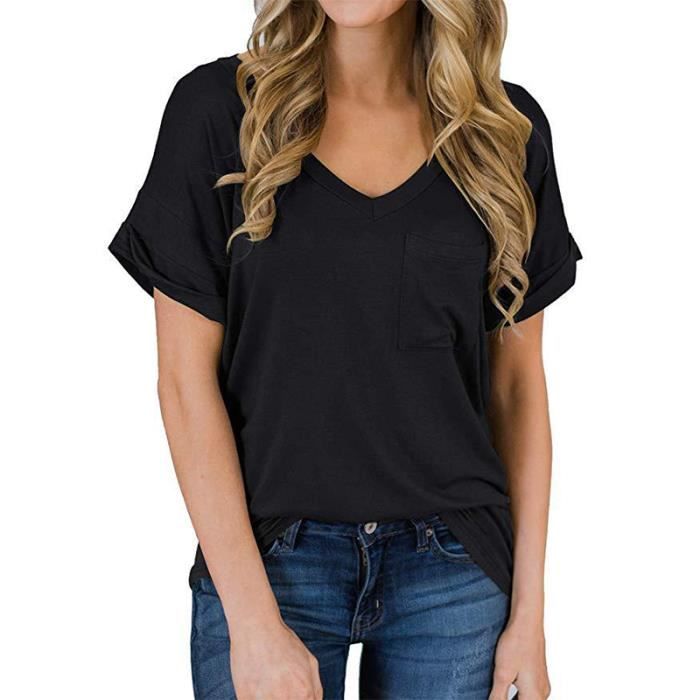 Bella Femmes T-Shirt col V 100% Coton Doux Top Tee Casual couleurs de base S-XL 