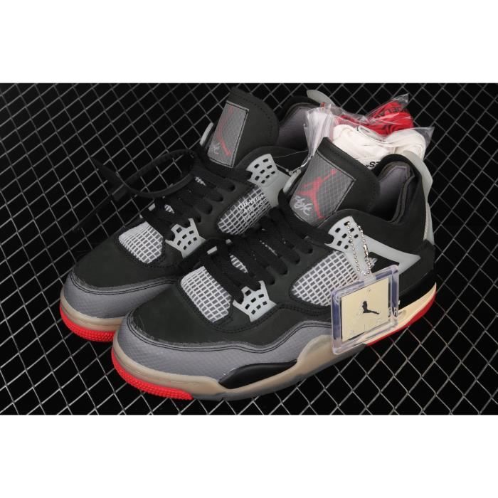 Air Jordan 4 AJ4 Joe 4 Regravé Noir Rouge Retro Baskets Chaussures de basketball de mode Noir