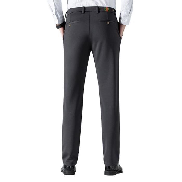 Pantalon de Costume Homme Business Stretch Coupe Droite Chino Broderie Couleur Unie Tissu Confortable