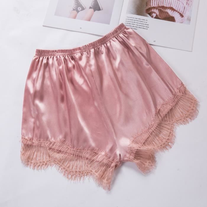 Culotte Femme En Soie Artificielle Et Dentelle - Boxer Satiné - Coupe Confortable Et Sécurisante