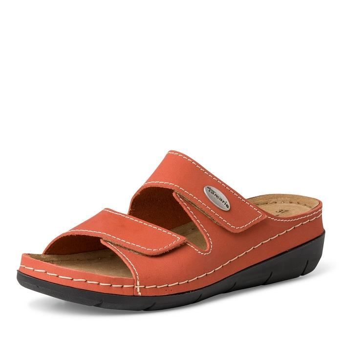 Mules Tamaris 27510 20 Cuir Orange Semelle compensee Orange Cdiscount Chaussures