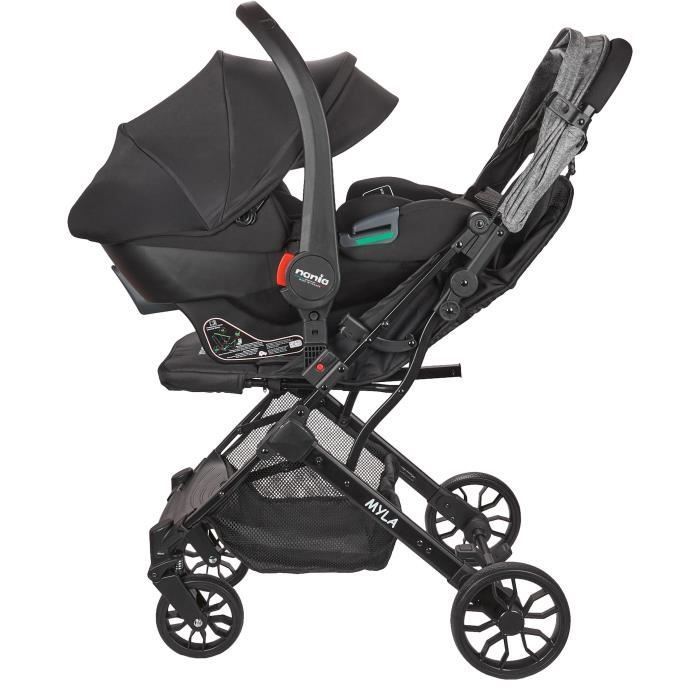 NANIA - Poussette combinée 2-en-1 avec siège auto Rimini - MYLA - 4 roues - Noir