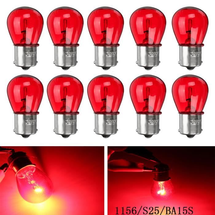 10 Ampoules 12V 5W BA15S Rouge - Feu Stop Auto/moto/scooter - Lot économique