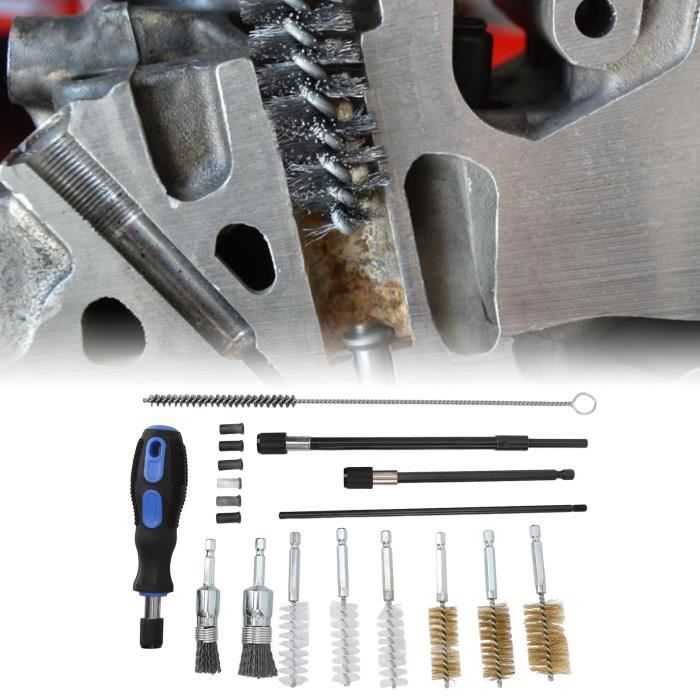 Omabeta Outil de brosse de nettoyage de siège dinjecteur Kit de nettoyage de siège dinjecteur 19 pièces têtes de moto coffret