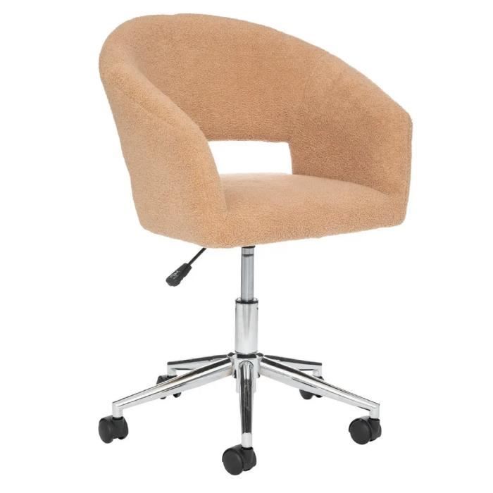 chaise de bureau en tissu beige à bouclettes avec pieds en métal - longueur 58 x profondeur 55 x hauteur 86 cm