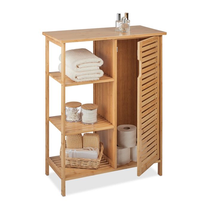 Commode Bois Foncé Relaxdays Meuble De Salle De Bain, 3 Compartiments