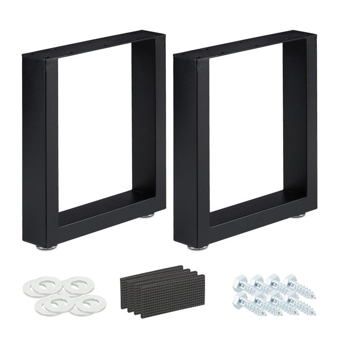 Relaxdays Pieds de table jeu de 2 BxH: 40x43 cm supports métalliques table basse style industriel noirs