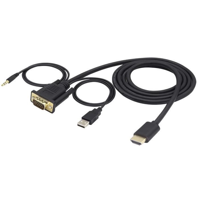 Adaptateur HDMI Vers VGA + Audio 3,5 Mm - Convertisseur Actif 1080p, Pour PC, Moniteur, Projecteur