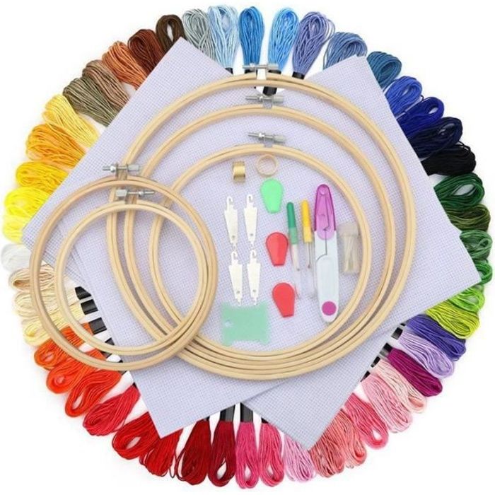 Pllieay 5 Pièces Broderie Cerceau Bambou Cercle Point De Croix Anneau