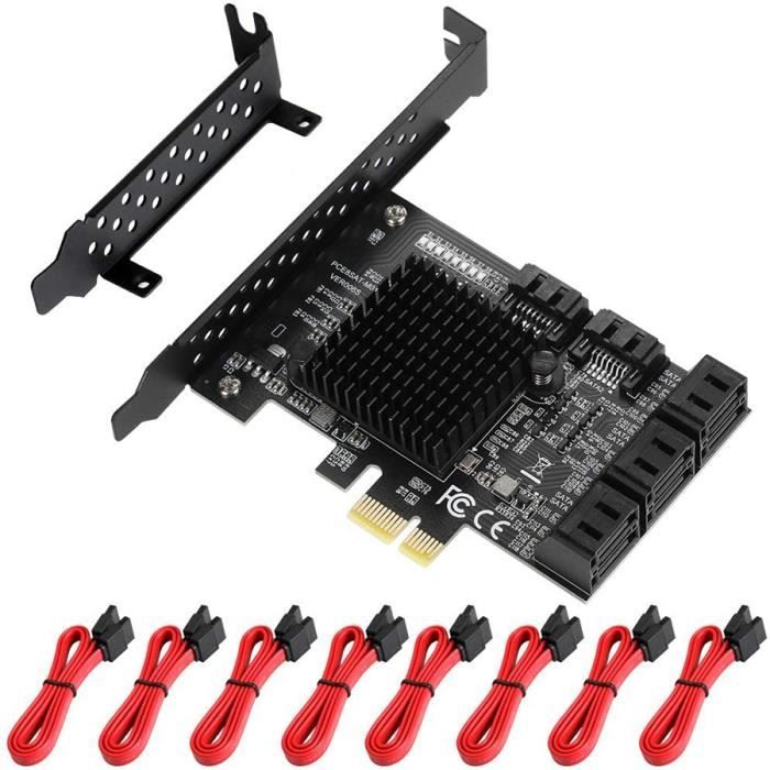 Carte PCIe 3.0 8 Ports SATA III - ASM1068 - Low/High Profile - Neuve