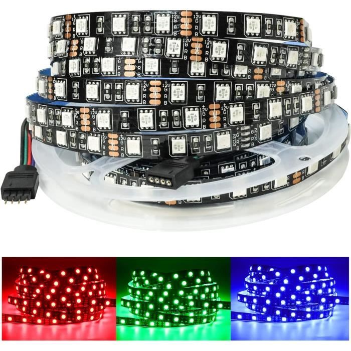 Tesfish 5M bande LED RGB Noir PCB IP20 Non étanche 300 LEDs Ruban LED ...