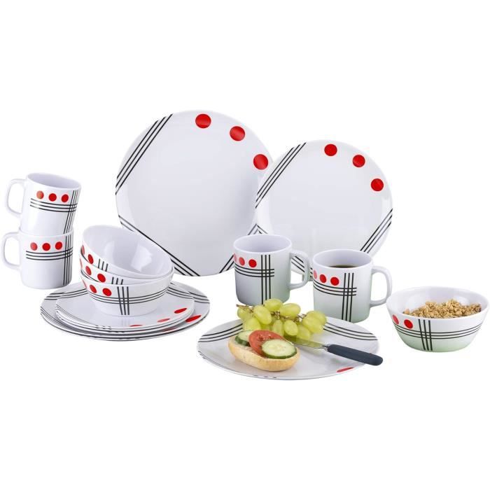 BERGER Kynne Service De Table En Plastique 16 Pièces | Léger Et Incassable - Ensemble De Vaisselle De Camping - Assiettes, Bols, Tasses, Service De