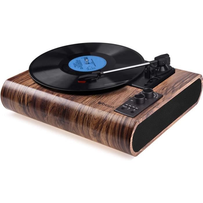 Platine Vinyle, VOKSUN Tourne-Disque Bluetooth Avec Haut-Parleur, Entraînement Par Courroie 33/45/78 TR/Min, Boîtier, Fonction Vinyle-MP3/USB /Aux-In/RCA (Bleu