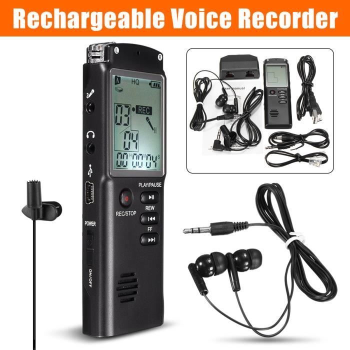 Enregistreur Vocal Numérique 8Go, Mini Dictaphone USB, Lecteur MP3, écran LCD