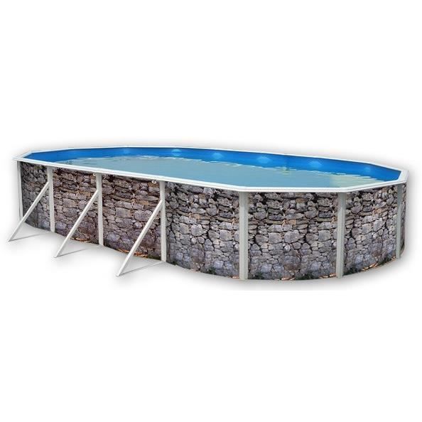 TOI PIERRE GRISE Piscine hors sol ovale en acier 915 x 457 x 120 cm (Kit complet piscine Filtre Skimmer et &eacute;chelle) 