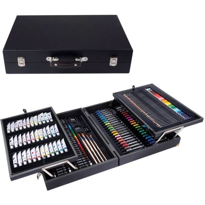 Kit de Peinture Premium Deluxe XXL - 174 Pièces - Set de dessin de haute qualité dans un élégant coffret en Bois