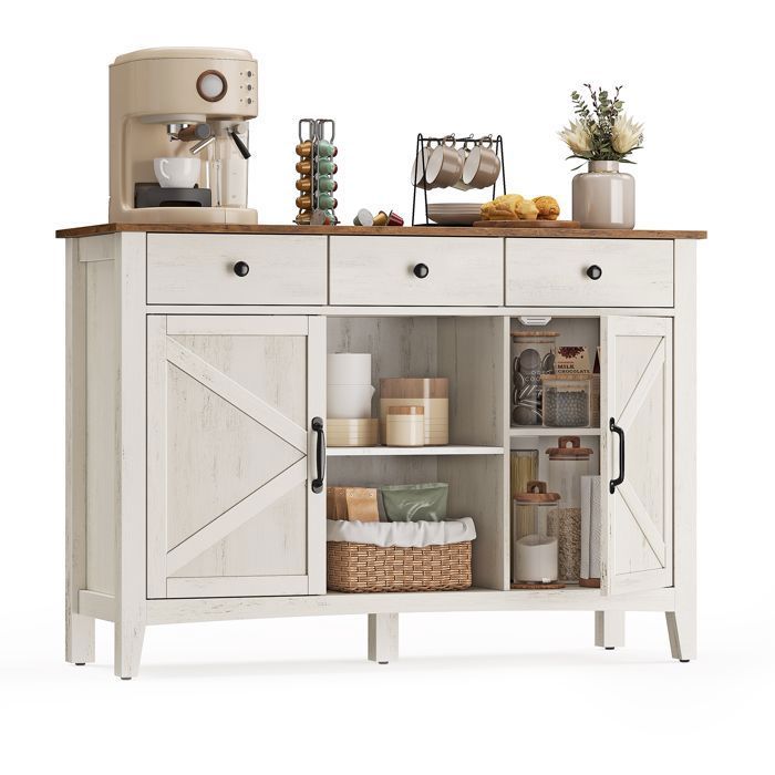 Buffet avec 3 Tiroirs avec Portes Étagère Réglable Style Campagne 40 x 114 5 x 80 cm Blanc Rustique et Marron Miel Buffet avec 3 Tiroirs avec Portes Étagère Réglable Style Campagne 40 x 114 5 x 80 cm Blanc Rustique et Marron Miel