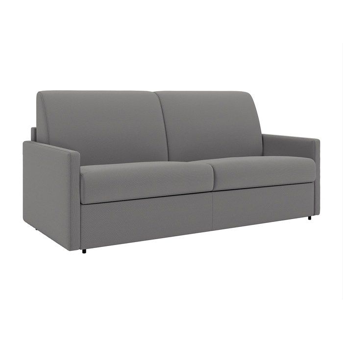 Canapé 3 places convertible express en tissu gris clair - Couchage à lattes larges 140 cm - Matelas 14 cm CALIFE