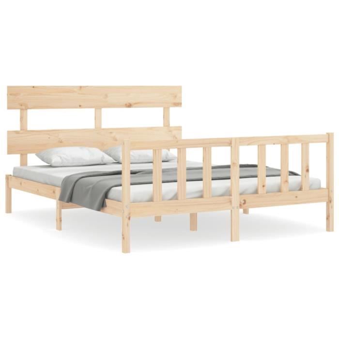 cadre de lit avec tête de lit en bois massif - vgeby - 160x200 cm - style campagne