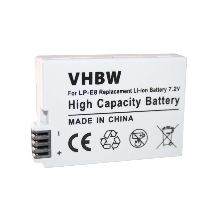 Batterie Li-Ion 900mAh (7.2V) pour appareil photo CANON EOS 600D, 650D, 700D, remplace le modèle LP-E8