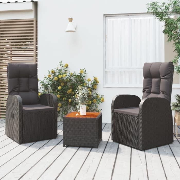vidaXL Ensemble de salon de jardin 3 pcs Poly rotin et acacia - vue 2