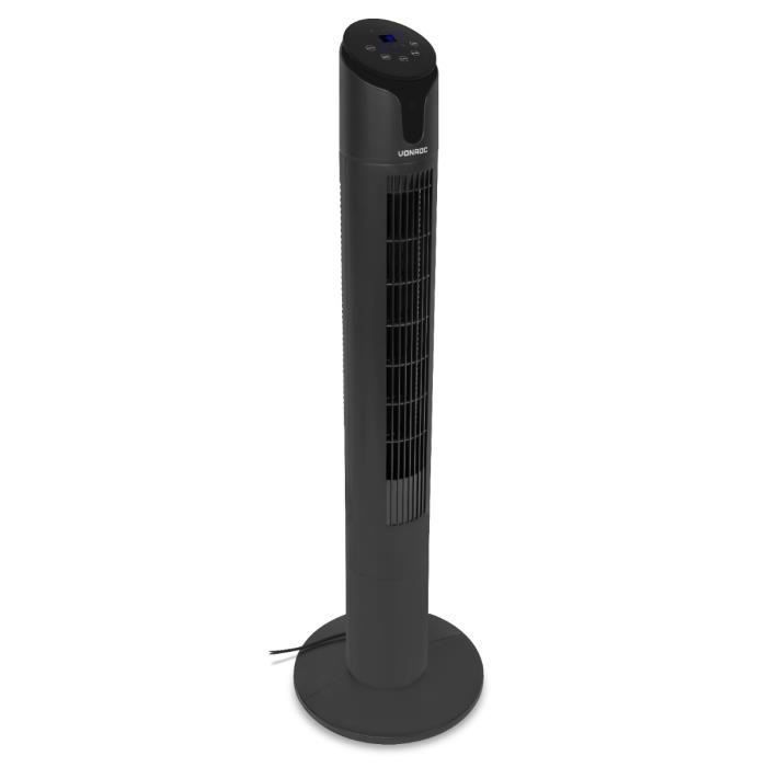 Ventilateur à tour luxueux - 110 cm - Télécommande inclue - 3 vitesses - fonction doscillation - minuterie de 15 heures - noir - Vonroc